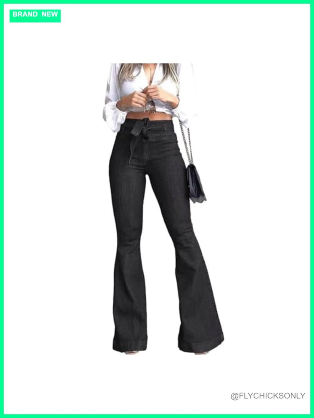 High Waisted Bell Bottom Flare Jeans Stretch Denim Wide Leg Pants
